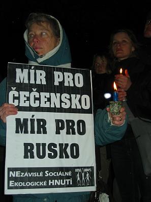 "Peace for Chechnya, Peace for Russia" banner<br>